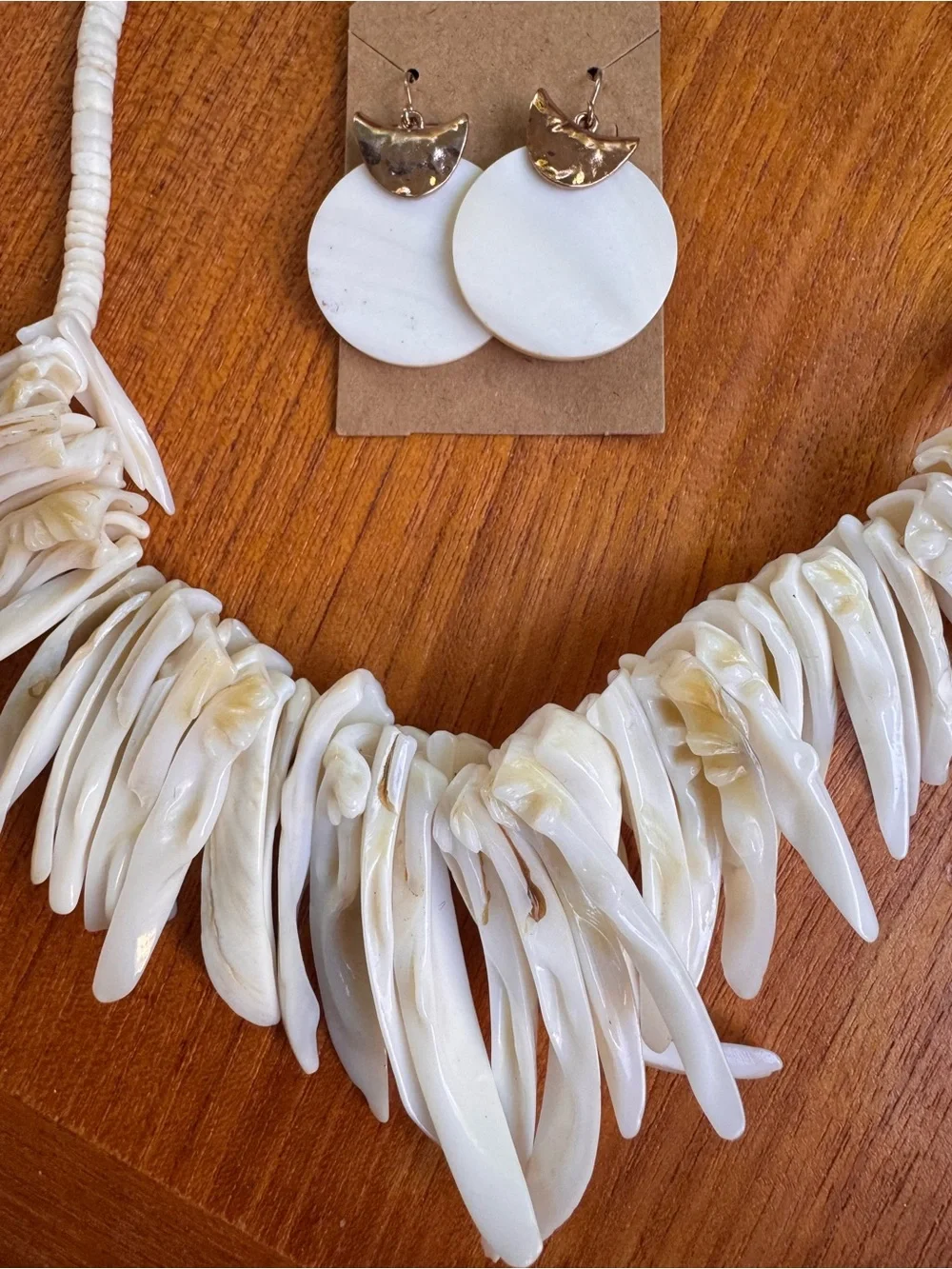 Handcrafted White Shell Statement Necklace and Earrings Set